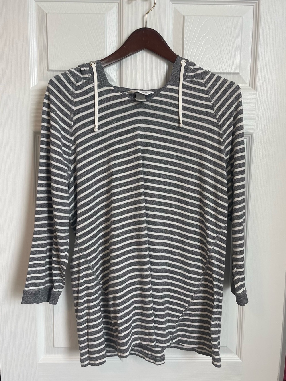 Christopher & Banks Gray and White Striped Hooded Top